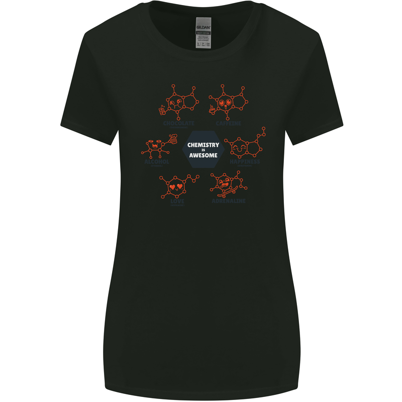 Chemistry is Awesome Alcohol Chocolate Love Womens Wider Cut T-Shirt Black