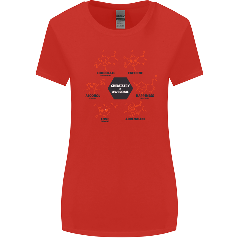 Chemistry is Awesome Alcohol Chocolate Love Womens Wider Cut T-Shirt Red
