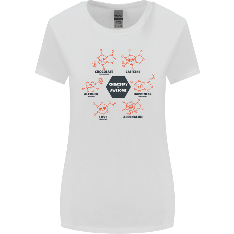 Chemistry is Awesome Alcohol Chocolate Love Womens Wider Cut T-Shirt White
