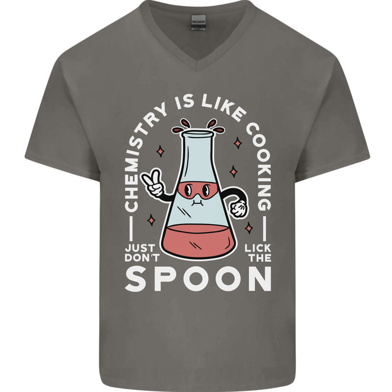 Chemistry is Like Cooking Funny Science Mens V-Neck Cotton T-Shirt Charcoal
