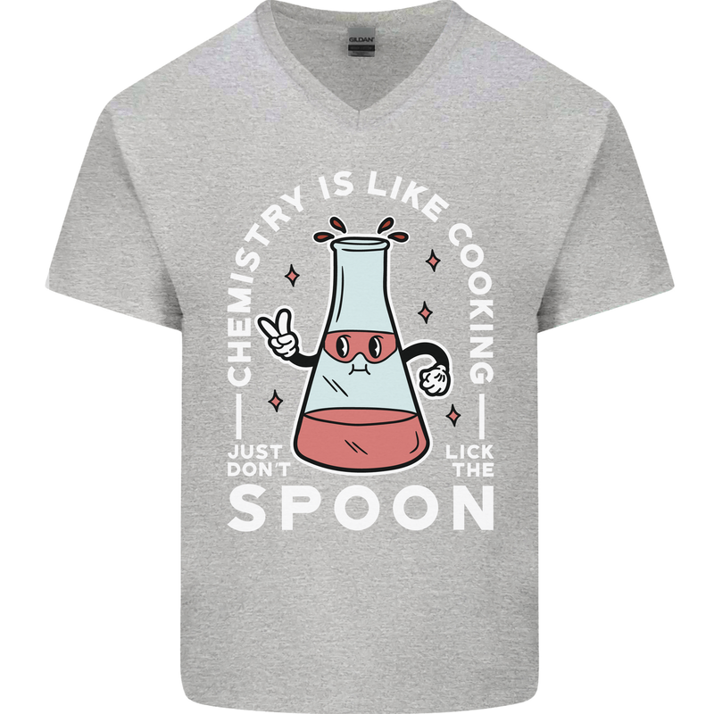Chemistry is Like Cooking Funny Science Mens V-Neck Cotton T-Shirt Sports Grey