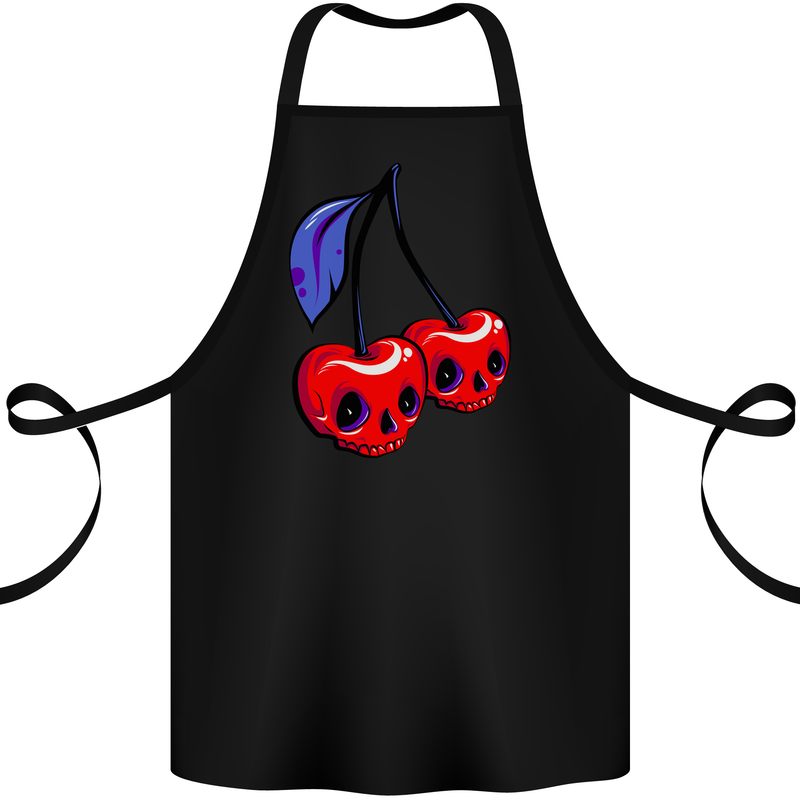 Cherry Skulls Cotton Apron 100% Organic Black