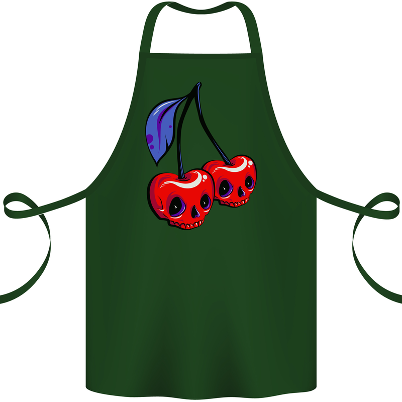 Cherry Skulls Cotton Apron 100% Organic Forest Green