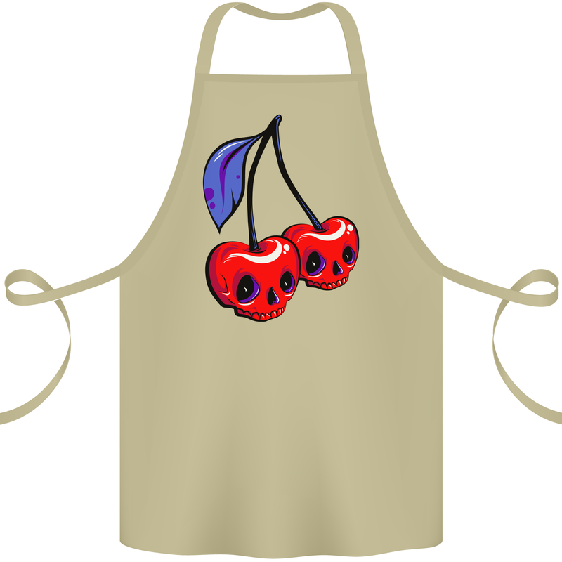 Cherry Skulls Cotton Apron 100% Organic Khaki