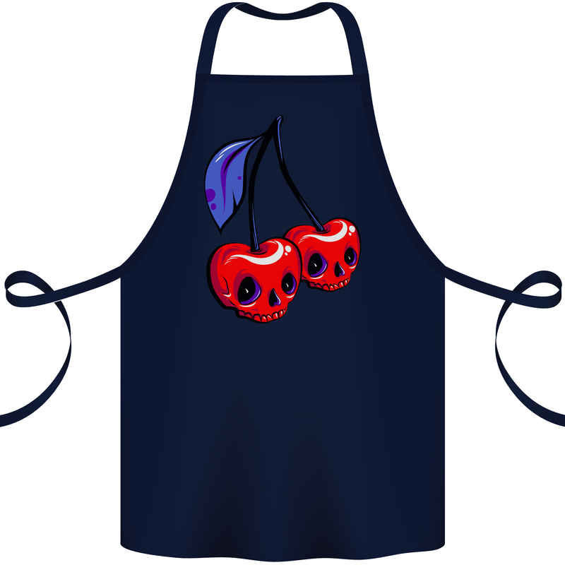 Cherry Skulls Cotton Apron 100% Organic Navy Blue
