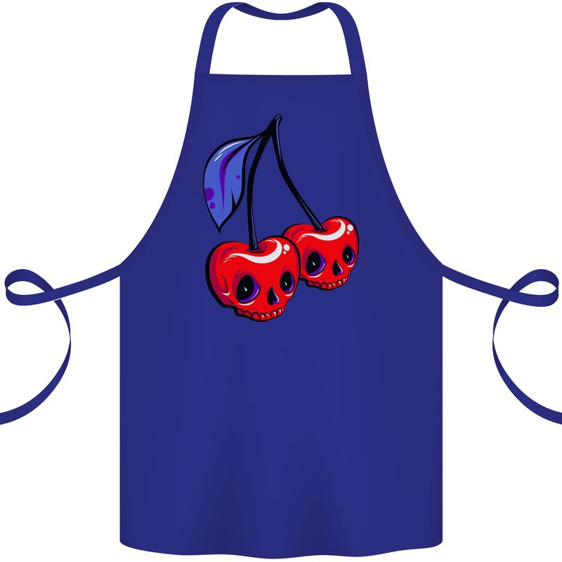 Cherry Skulls Cotton Apron 100% Organic Royal Blue