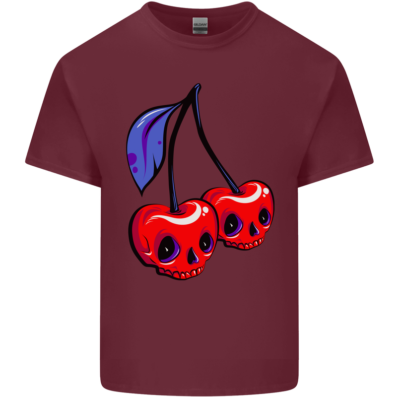 Cherry Skulls Mens Cotton T-Shirt Tee Top Maroon