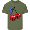 Cherry Skulls Mens Cotton T-Shirt Tee Top Military Green