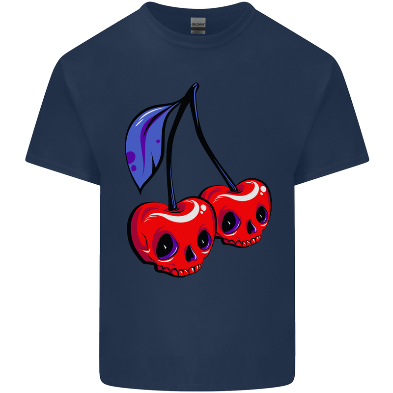Cherry Skulls Mens Cotton T-Shirt Tee Top Navy Blue