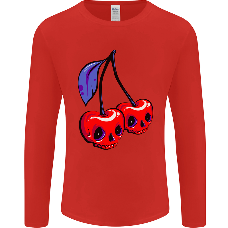 Cherry Skulls Mens Long Sleeve T-Shirt Red