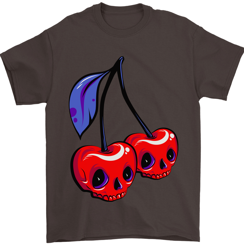 Cherry Skulls Mens T-Shirt Cotton Gildan Dark Chocolate