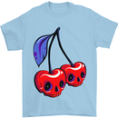 Cherry Skulls Mens T-Shirt Cotton Gildan Light Blue