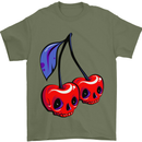 Cherry Skulls Mens T-Shirt Cotton Gildan Military Green