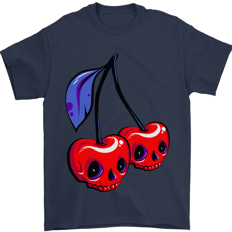 Cherry Skulls Mens T-Shirt Cotton Gildan Navy Blue