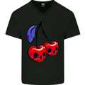 Cherry Skulls Mens V-Neck Cotton T-Shirt Black