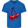 Cherry Skulls Mens V-Neck Cotton T-Shirt Royal Blue