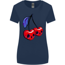Cherry Skulls Womens Wider Cut T-Shirt Navy Blue