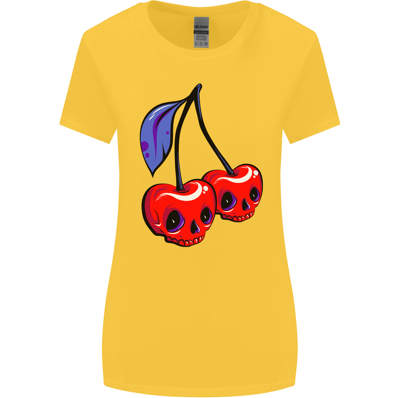 Cherry Skulls Womens Wider Cut T-Shirt Yellow