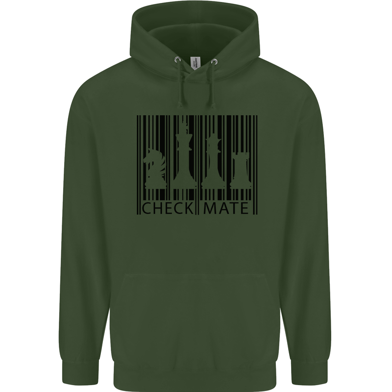 Chess Barcode Player Mens 80% Cotton Hoodie Forest Green
