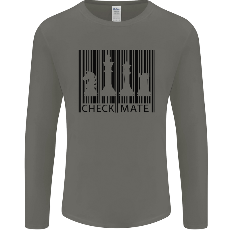 Chess Barcode Player Mens Long Sleeve T-Shirt Charcoal