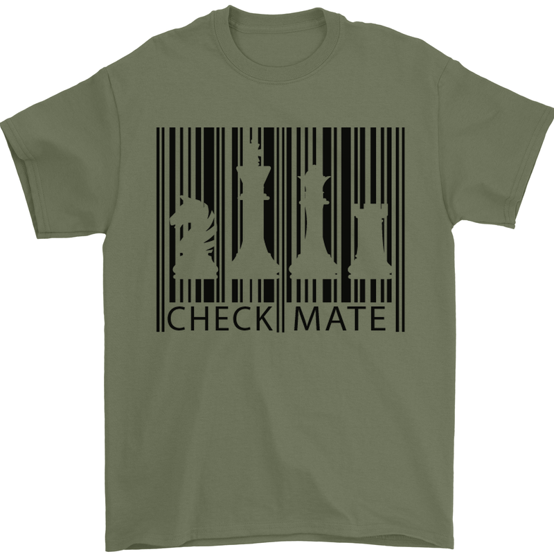 Chess Barcode Player Mens T-Shirt Cotton Gildan Military Green