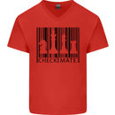 Chess Barcode Player Mens V-Neck Cotton T-Shirt Red