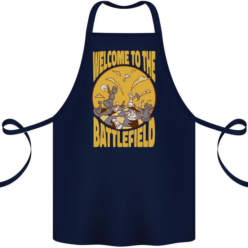 Chess Battlefield Funny Cotton Apron 100% Organic Navy Blue