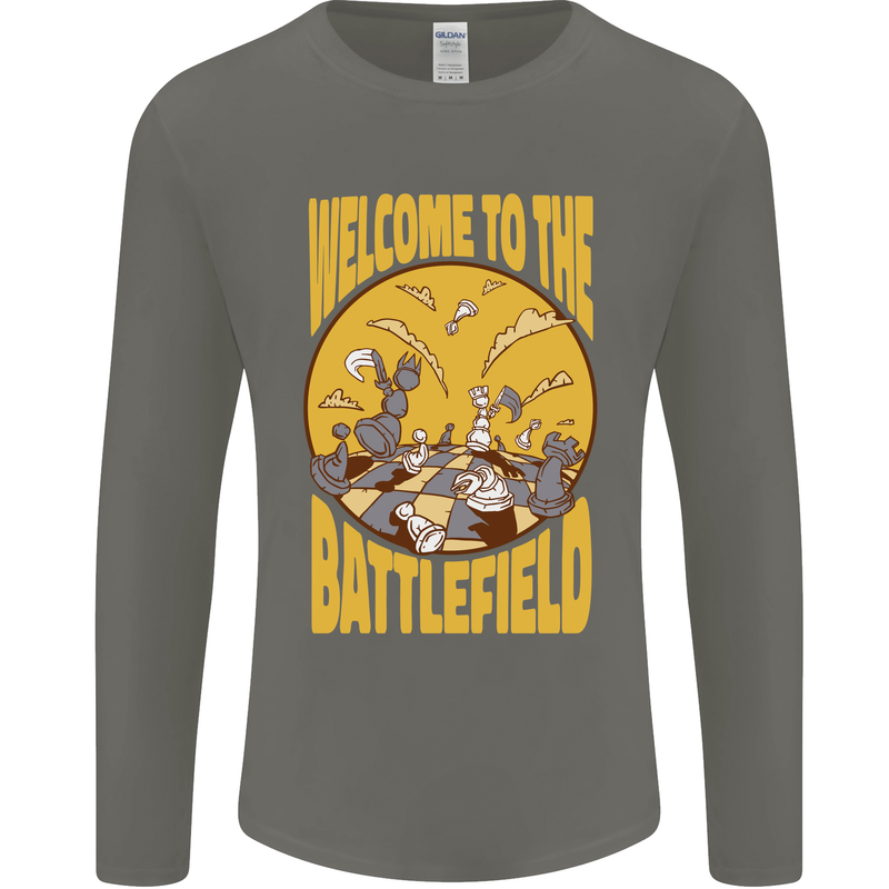 Chess Battlefield Funny Mens Long Sleeve T-Shirt Charcoal