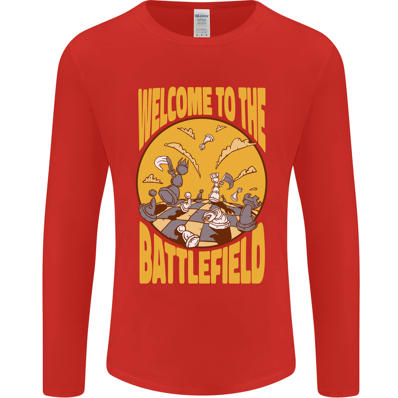Chess Battlefield Funny Mens Long Sleeve T-Shirt Red
