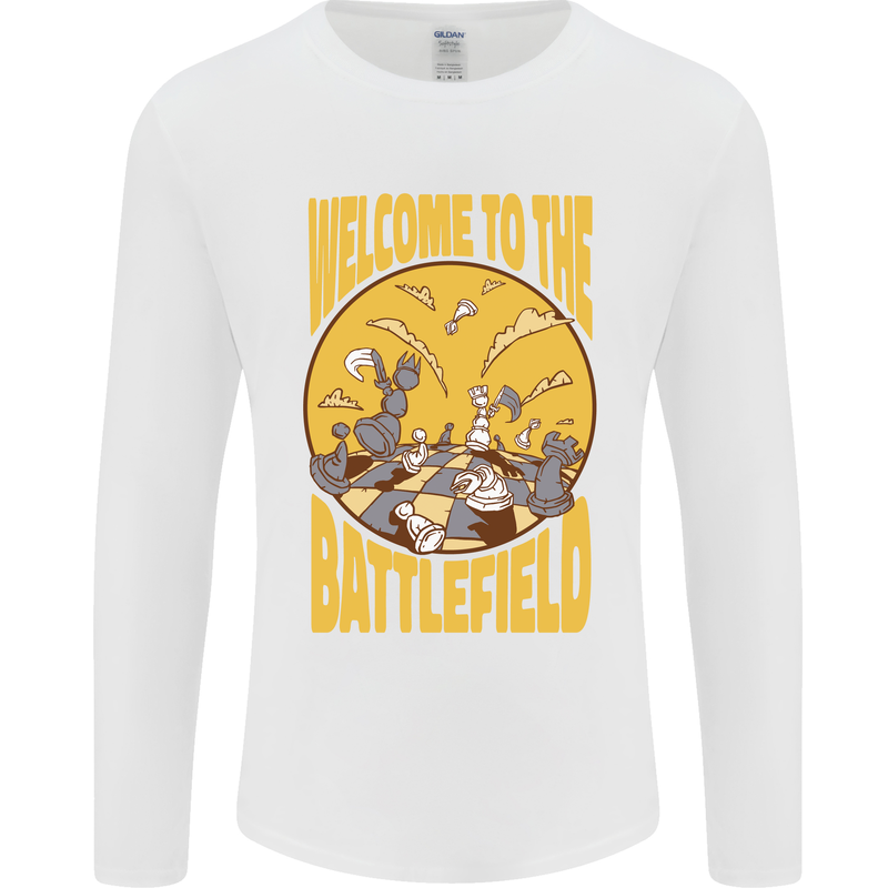 Chess Battlefield Funny Mens Long Sleeve T-Shirt White
