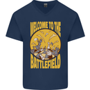 Chess Battlefield Funny Mens V-Neck Cotton T-Shirt Navy Blue