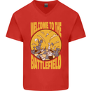 Chess Battlefield Funny Mens V-Neck Cotton T-Shirt Red