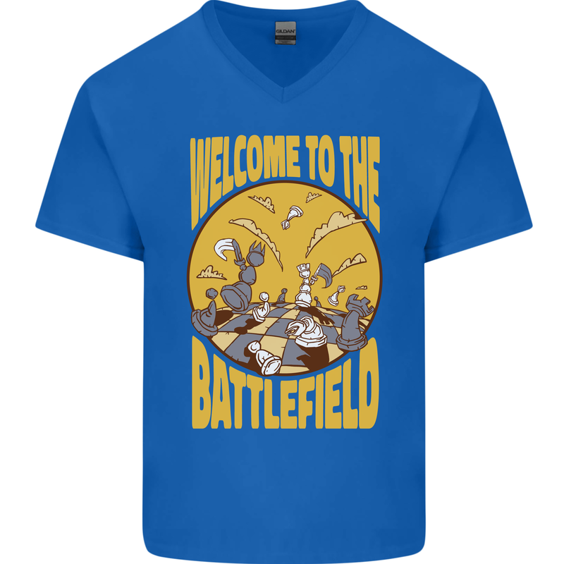 Chess Battlefield Funny Mens V-Neck Cotton T-Shirt Royal Blue