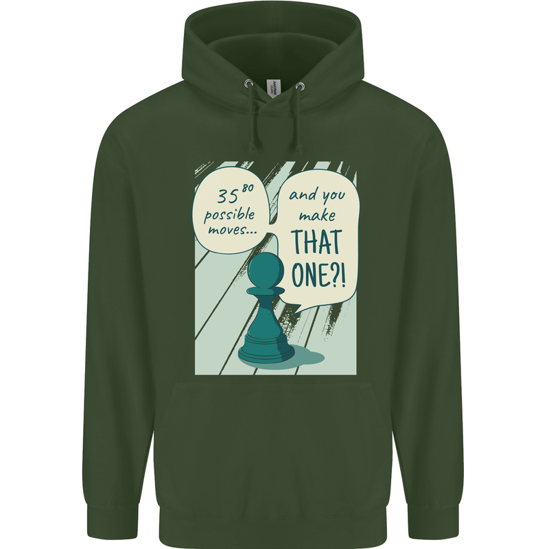 Chess Moves Funny Childrens Kids Hoodie Forest Green