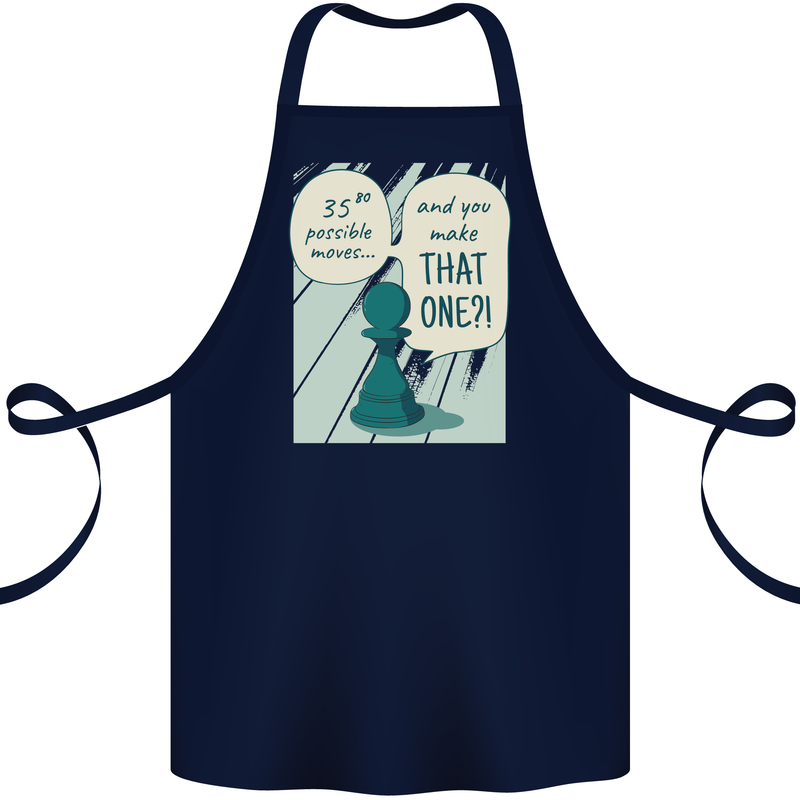 Chess Moves Funny Cotton Apron 100% Organic Navy Blue