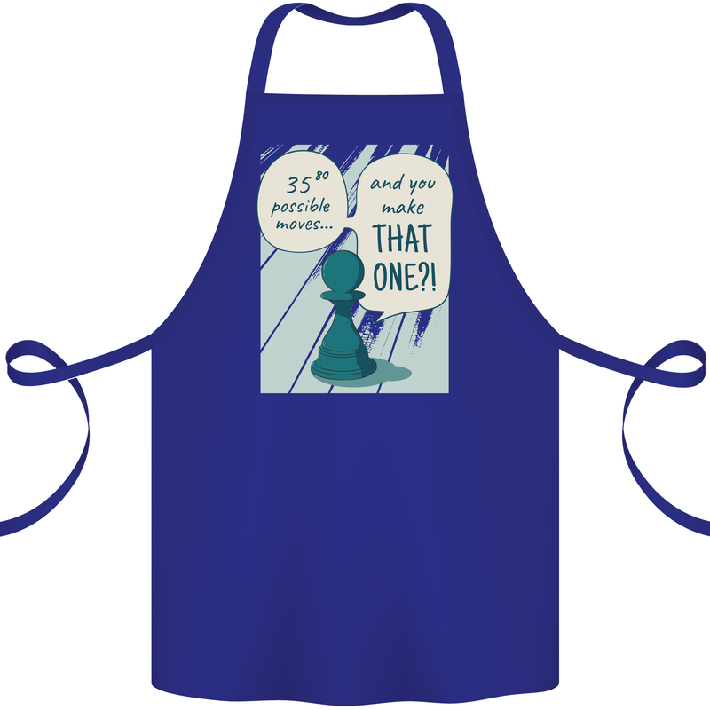 Chess Moves Funny Cotton Apron 100% Organic Royal Blue