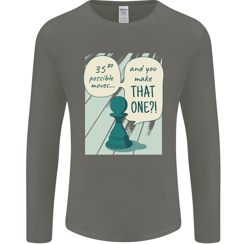 Chess Moves Funny Mens Long Sleeve T-Shirt Charcoal