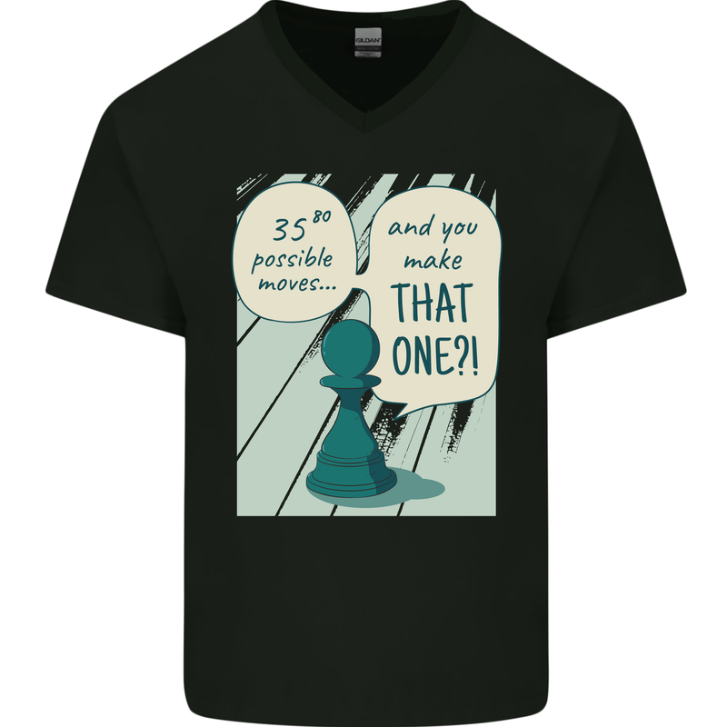 Chess Moves Funny Mens V-Neck Cotton T-Shirt Black