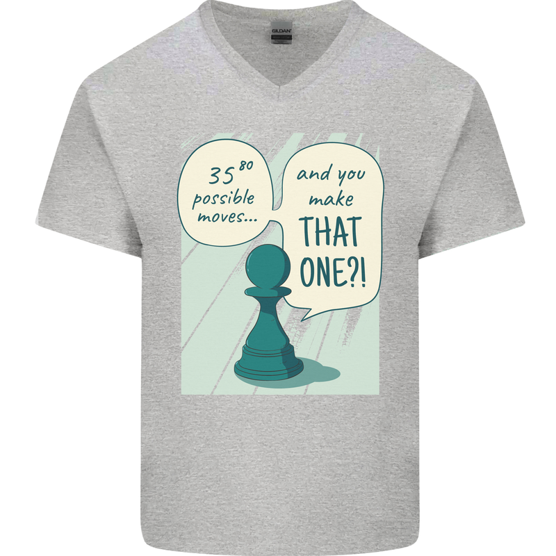 Chess Moves Funny Mens V-Neck Cotton T-Shirt Sports Grey