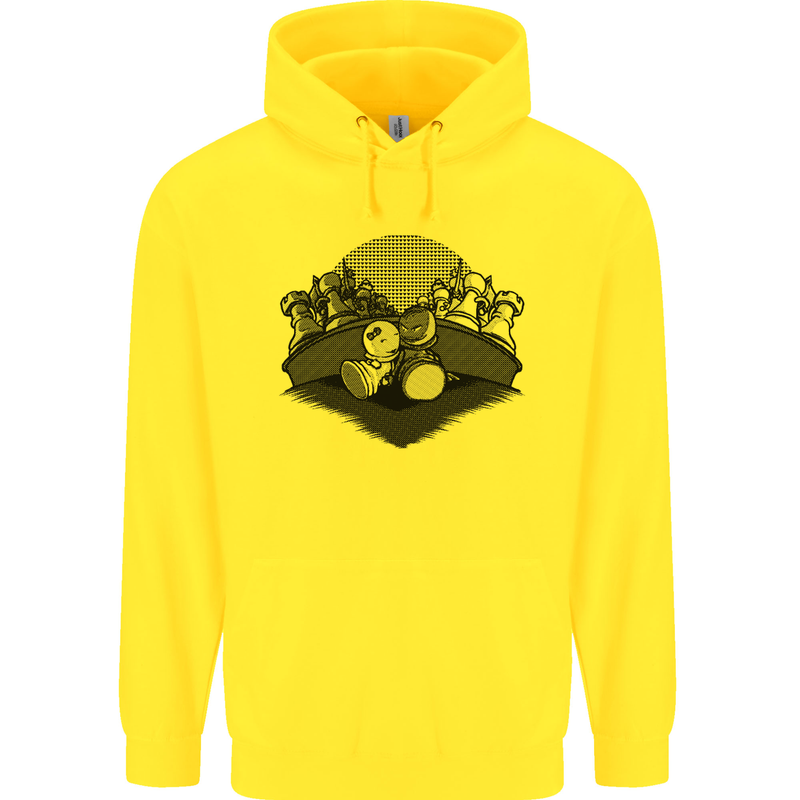 Chess Pieces Player Playing Mens 80% Cotton Hoodie Yellow