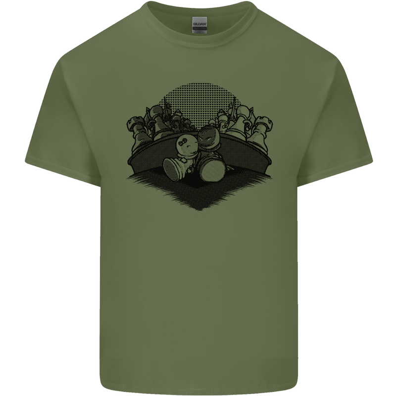 Chess Pieces Player Playing Mens Cotton T-Shirt Tee Top Military Green