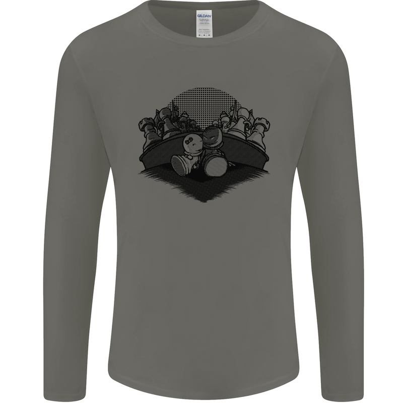 Chess Pieces Player Playing Mens Long Sleeve T-Shirt Charcoal