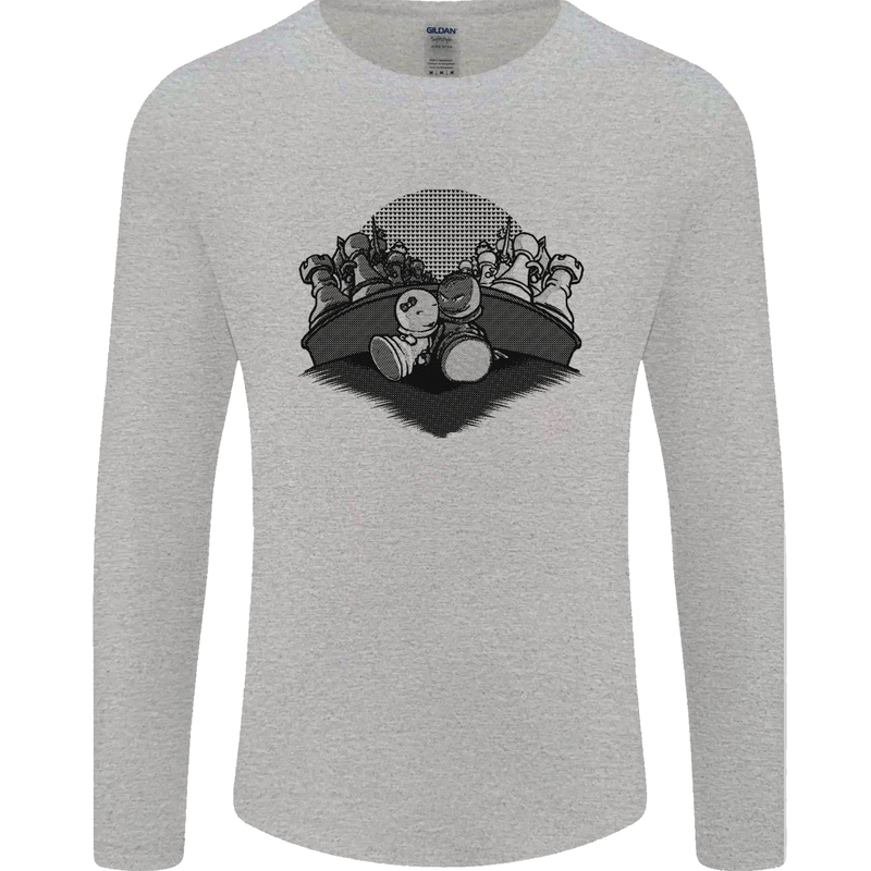 Chess Pieces Player Playing Mens Long Sleeve T-Shirt Sports Grey