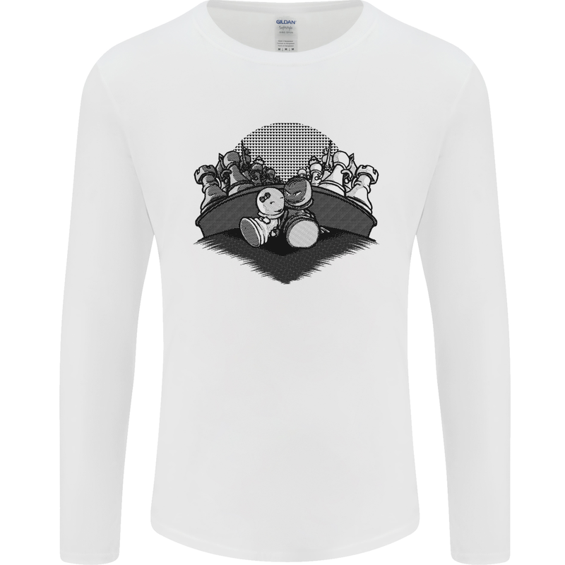 Chess Pieces Player Playing Mens Long Sleeve T-Shirt White