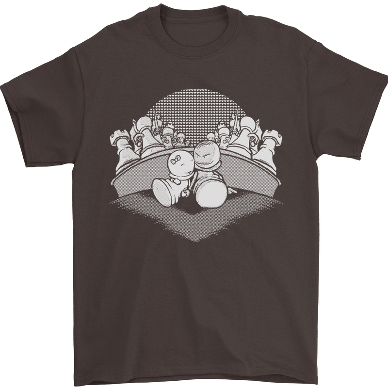 Chess Pieces Player Playing Mens T-Shirt Cotton Gildan Dark Chocolate