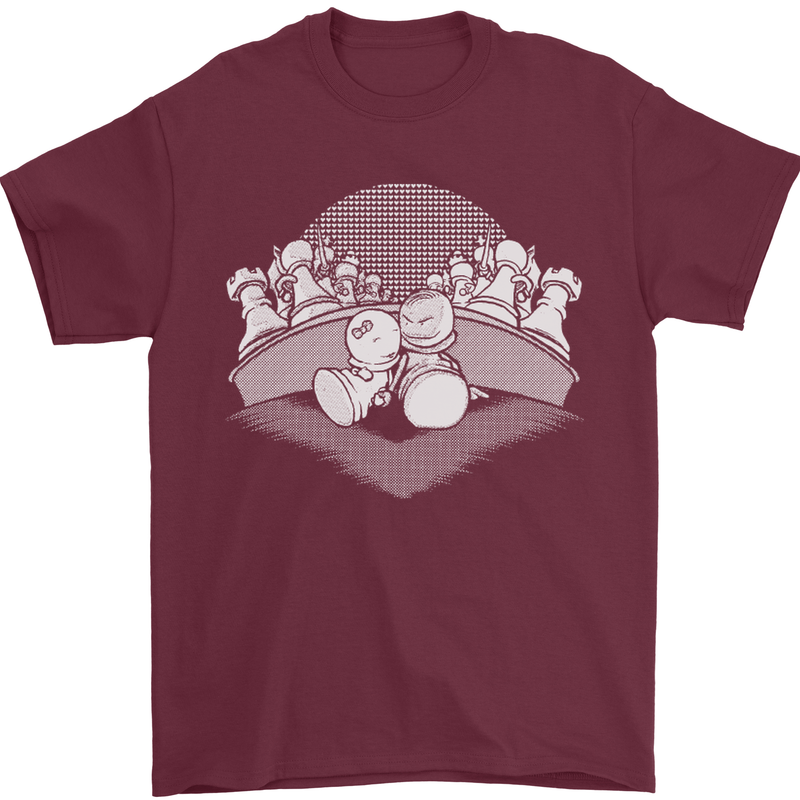 Chess Pieces Player Playing Mens T-Shirt Cotton Gildan Maroon