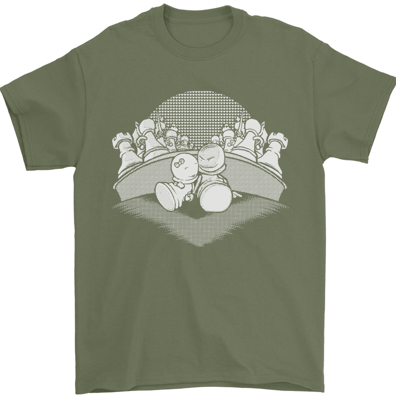 Chess Pieces Player Playing Mens T-Shirt Cotton Gildan Military Green