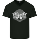 Chess Pieces Player Playing Mens V-Neck Cotton T-Shirt Black