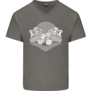 Chess Pieces Player Playing Mens V-Neck Cotton T-Shirt Charcoal