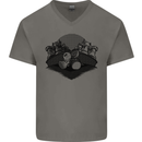 Chess Pieces Player Playing Mens V-Neck Cotton T-Shirt Charcoal